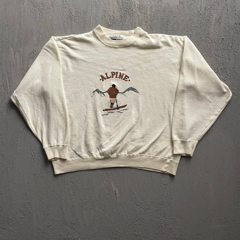 Vintage Alpine Skiing Sweatshirt Men Large Cream 90s Club International
